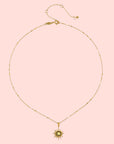 16" Labradorite North Star Necklace featuring a delicate chain and a sun-shaped pendant with a central labradorite stone, shown on a white background.
