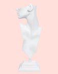 A white mannequin bust in a modern, abstract style showcases an Elephant Stud Earring, plated in 18k gold, on its left ear against a plain white background.