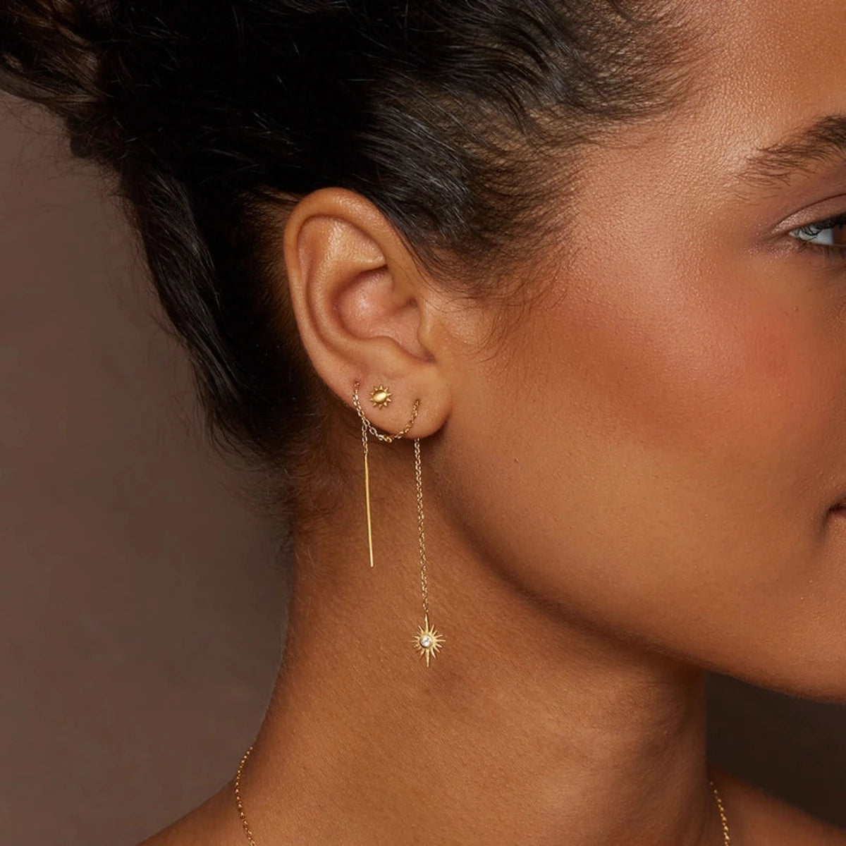Gold star 2025 threader earrings