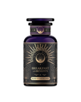The dark purple "Breakfast with Benefits: Blood Sugar Balance" bottle from Organic House showcases golden rays and a crescent moon, hinting at its Sugar Destroyer power. Its elegant design evokes fine Yunnan Black Tea ceremonies.