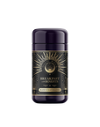The product "Breakfast with Benefits: Blood Sugar Balance" features a dark jar with a sunburst design in black and gold, accented by an emblem that suggests the magic of Gymnema Sylvestre, ideal for those seeking natural balance.