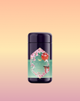 Queen of Kyoto: A cylindrical tea tin adorned with a vibrant floral and bird design label, highlighting notes of Jasmine Blossoms on a soft peach, yellow, and pink gradient background.