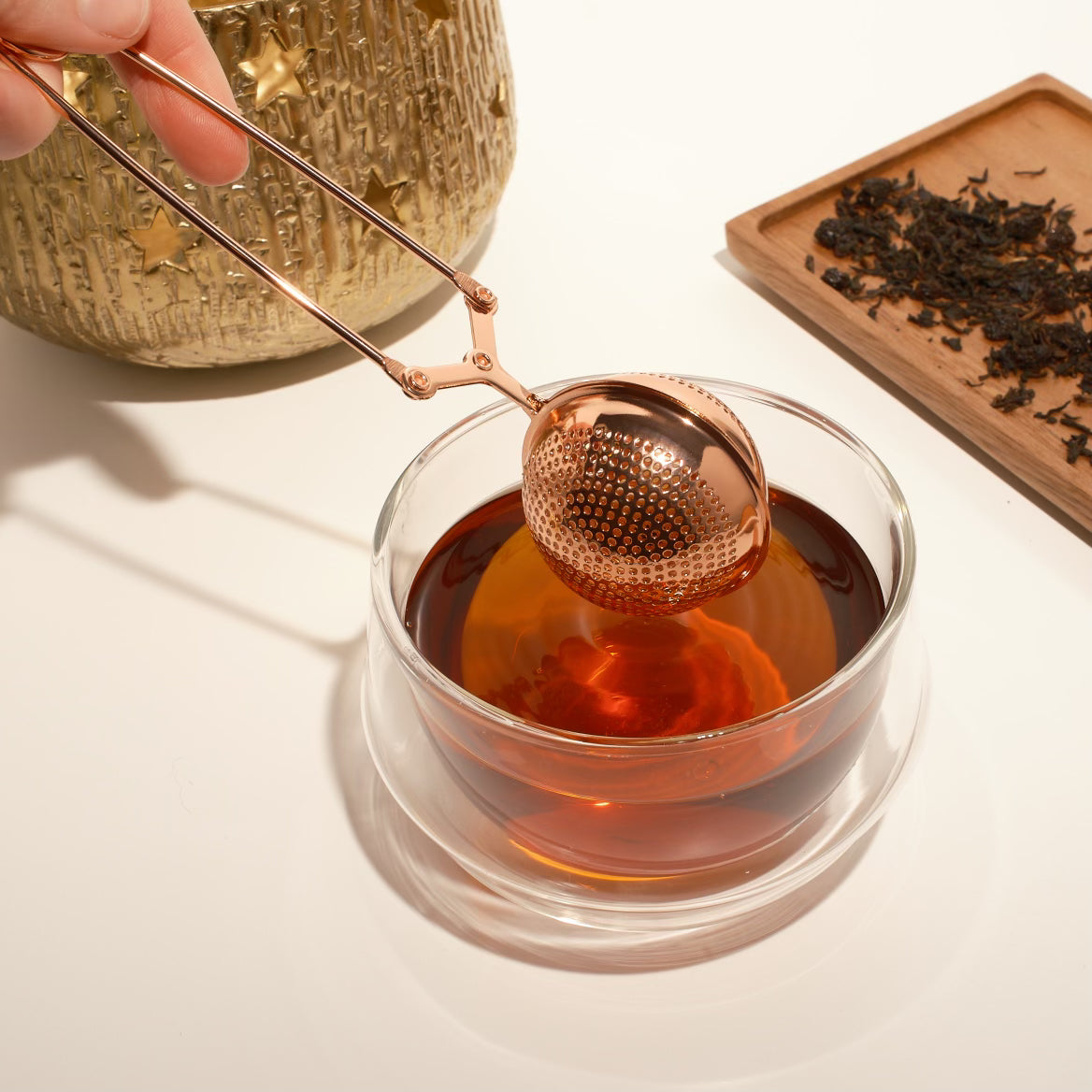 Rose gold loose leaf strainer