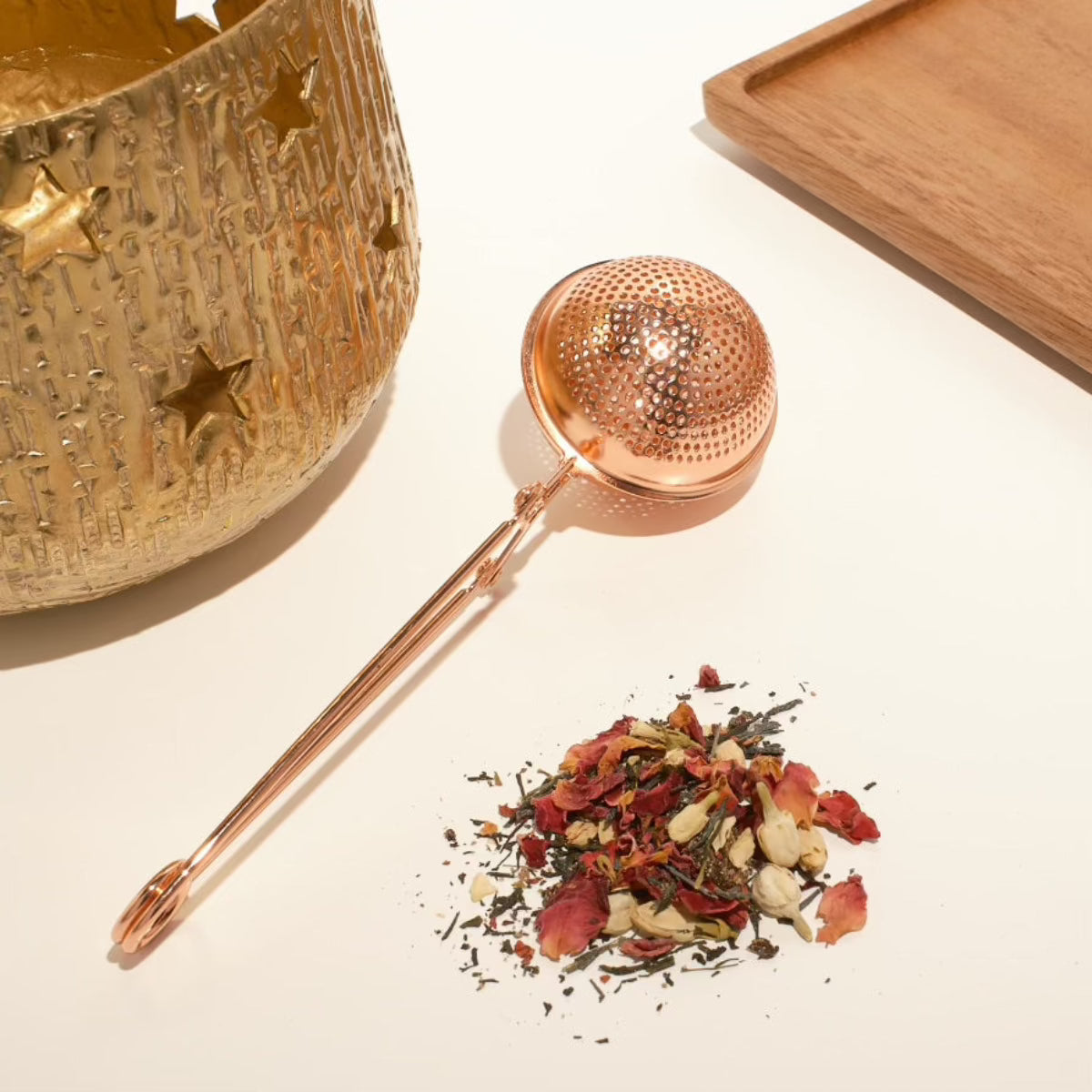 Rose gold loose leaf tea strainer