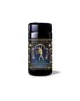 A black tea canister with a gold archer and celestial label reading: "Magic Hour, The Pisces, Skadi Sovereign, Winter Berry Pu'erh." Ideal for ritual blends or as part of your Monthly Magic Tea Subscription.