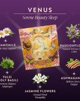 The Sleep Tea Subscription package sits on a purple background, surrounded by calming herbs like chamomile, passionflower, tulsi, ashwagandha, and jasmine—each chosen for their stress relief and sleep support benefits.