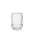 A clear, Kinto Double-Walled Iced Tea Glass: 350mL with a slightly tapered design, featuring a rounded bottom half and a cylindrical top half. Perfect for savoring your favorite Magic Hour tea. The glass is empty and shown against a plain white background.