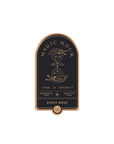 The "Magic Hour Front Jar Label" boasts an elegant illustration of two intertwined celestial hourglasses beneath starry skies. Phrases such as "Time for Infinity," "Ceremonial Teas," "Made with Love," and "Gypsy Rose Black Tea" are highlighted in gold lettering against a black background. A stand-alone gold foil front jar label completes the sophisticated design.