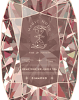 Prominently displayed on the Magic Hour Front Jar Label is a radiant, diamond-shaped design showcasing the "Magic Hour" brand. The label features text that reads, "Time for Infinity," "Ceremonial Teas," "Made with Love," and "Gemstone Wellness Tea." A faceted gemstone-like geometric pattern adorns the background.