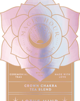 The Magic Hour Front Jar Label features a pastel-colored design shaped like a lotus flower with a central circle bearing the text, "Magic Hour... Time for Infinity." The label elegantly displays the phrases "Ceremonial Teas," "White Tea," "Made with Love," "Crown Chakra Tea Blend," and "Lotus Mind" in gold and white text, perfectly suited as a standalone gold foil jar label.