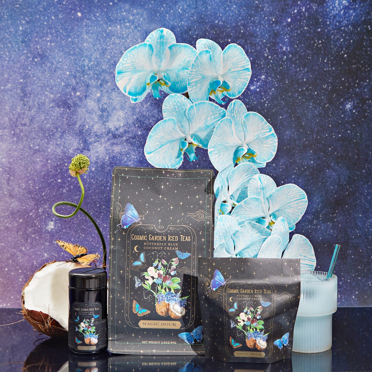 Butterfly Blue Coconut Cream Iced White Tea-Luxe Pouch (Refill your Jar - Includes with 12 Cold-Steep Sachets)-Magic Hour