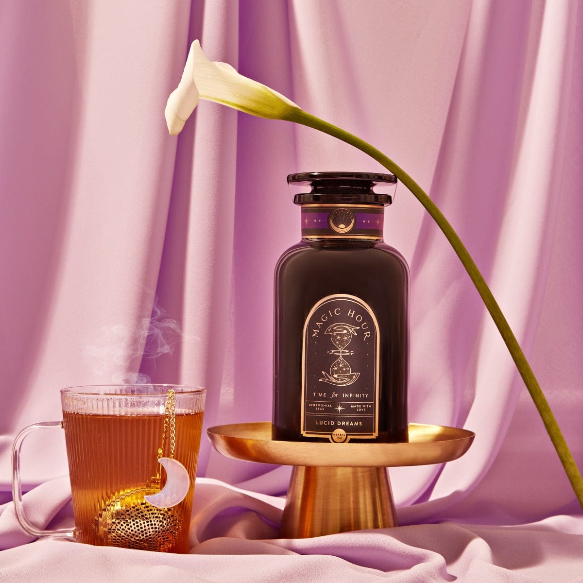 Lucid Dreams: Tulsi-Turmeric Herbal Tea for Sleep &amp; Calm-6 oz Violet Glass Apothecary Jar (75+ Cups)-Magic Hour