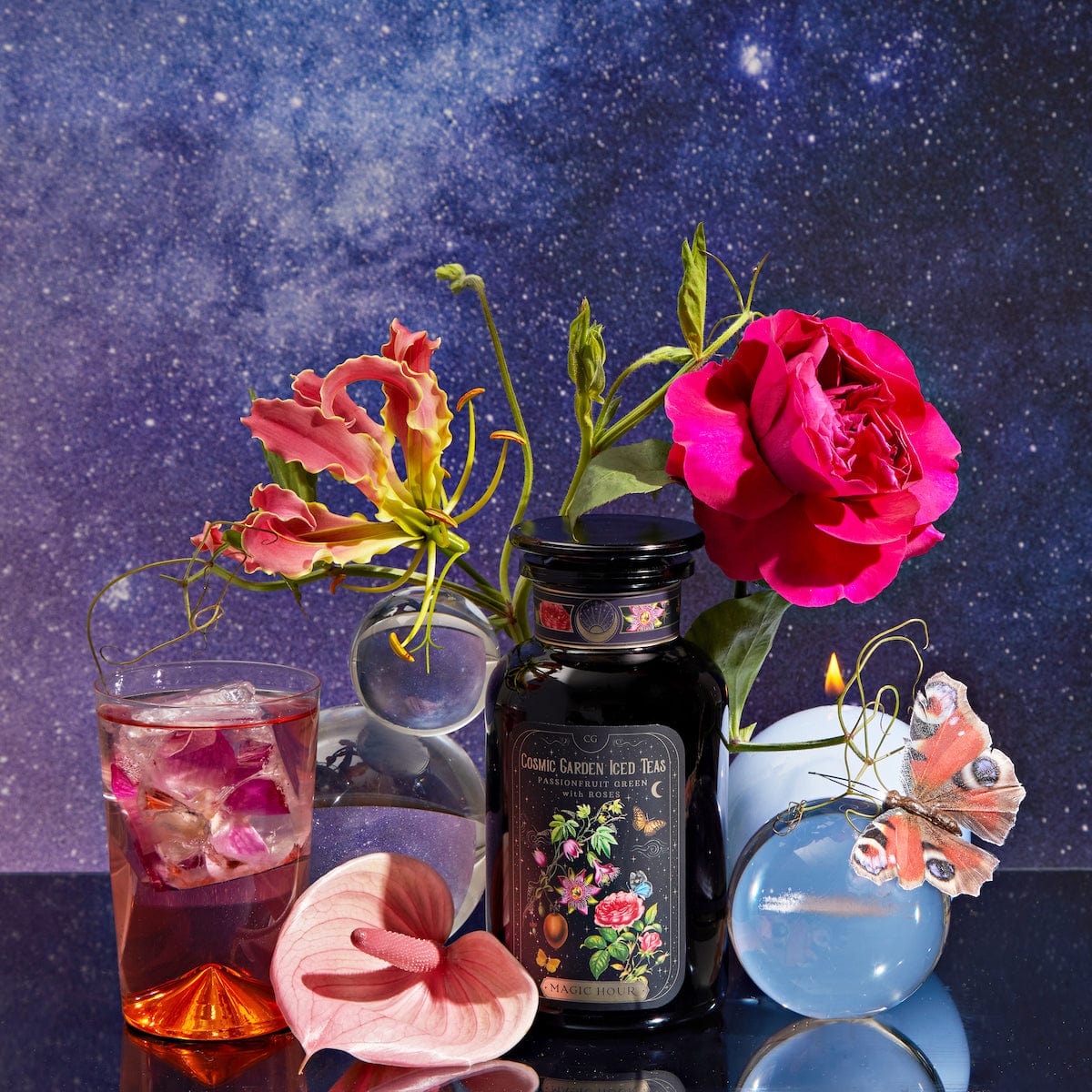 Passionfruit Green with Roses Iced Tea-Violet Glass Apothecary Jar (Includes with 12 Cold-Steep Sachets)-Magic Hour