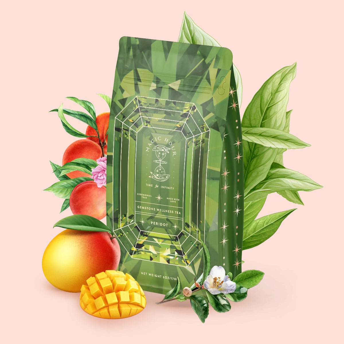 Peridot: Green Guayusa Oolong Mango-Peach Tea-Luxe Pouch (60-75 Cups-Refill your Jar)-Magic Hour