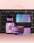 The Angel Numerology Fruit & Flower Tea Gift Set includes a "111 Angel" bottle, matching cup, star-tea towel, colorful spoon, and a decorative black box with gold stars—an ideal numerology tea experience for mystical tea lovers.
