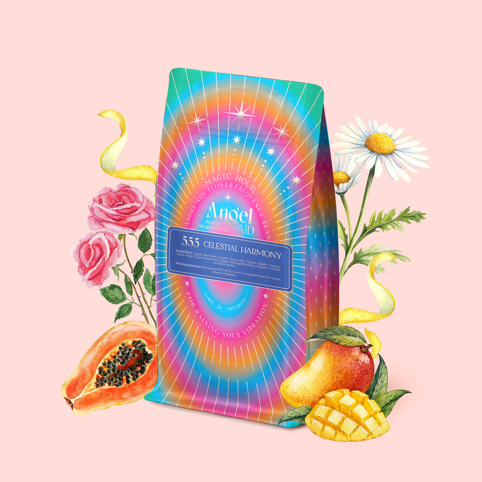 555: Celestial Harmony: Papaya-Mango-Rose Tea with Ashwagandha