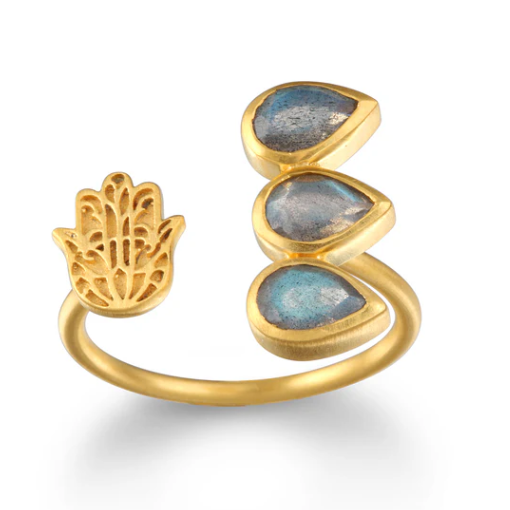 Blessed Insight Labradorite Hamsa Adjustable Ring - Satya