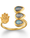 Blessed Insight Labradorite Hamsa Adjustable Ring - Satya