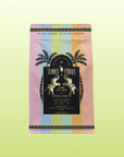 A pastel tea package features palm tree illustrations and a black label reading “Summer Fridays™: Pina Colada.” With a light green to yellow gradient background, it’s the perfect organic green tea for summer moments.