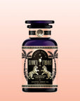 A dark glass bottle labeled "Summer Fridays™: Strawberry Daiquiri" features gold palm trees and zebras on a pink gradient, inspired by summer tea blends and Mai Tai Puerh Black Tea.