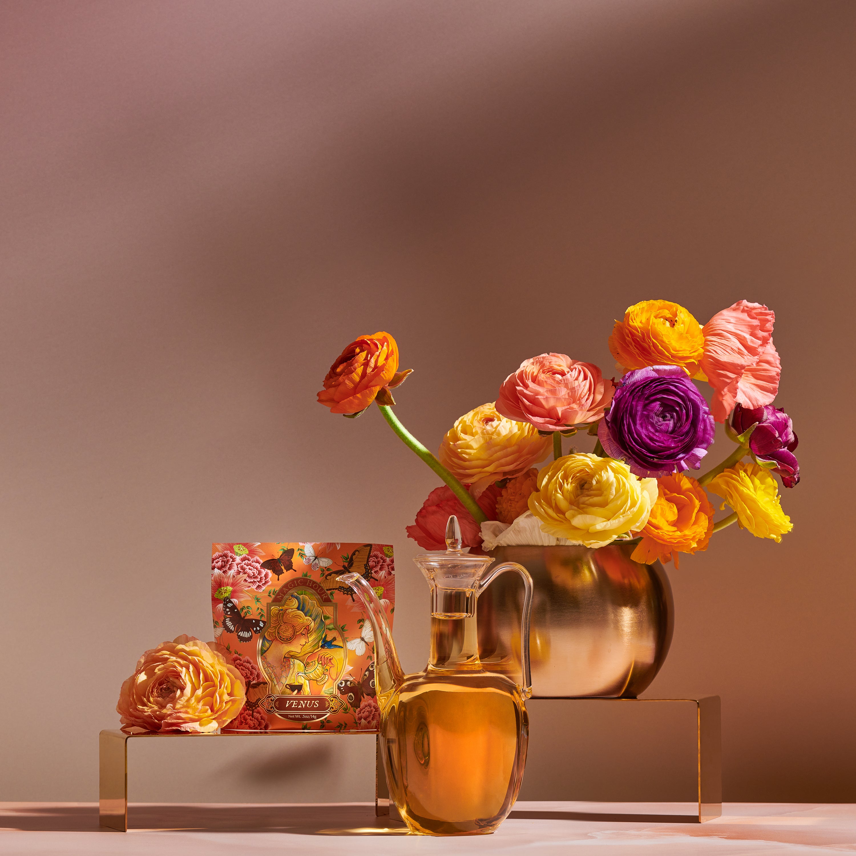 Vibrant Multicolored Ranunculus with Ivory Roses Box