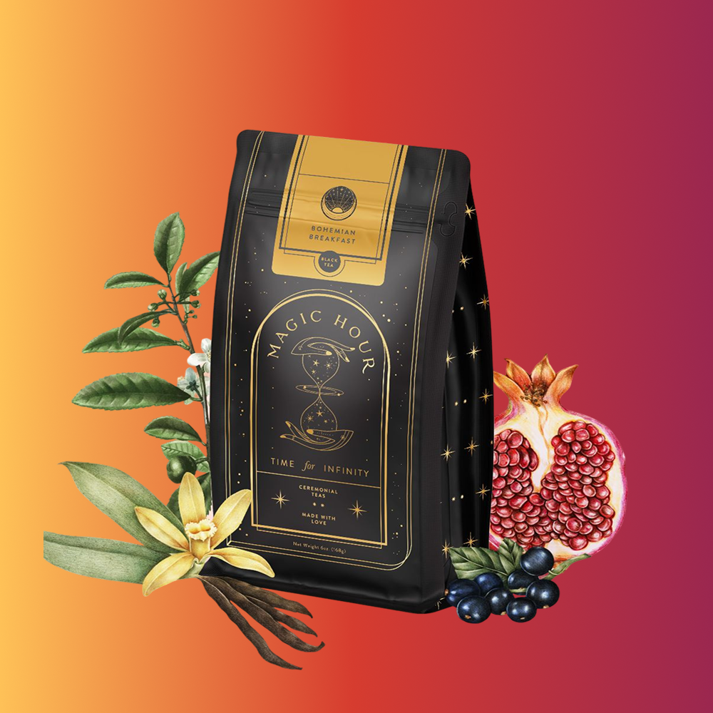 Bohemian Breakfast Black Tea- Probiotic Rich Vanilla Puerh Tea for Digestion & Energy-Luxe Pouch (60-75 Cups-Refill your Jar!)-Magic Hour