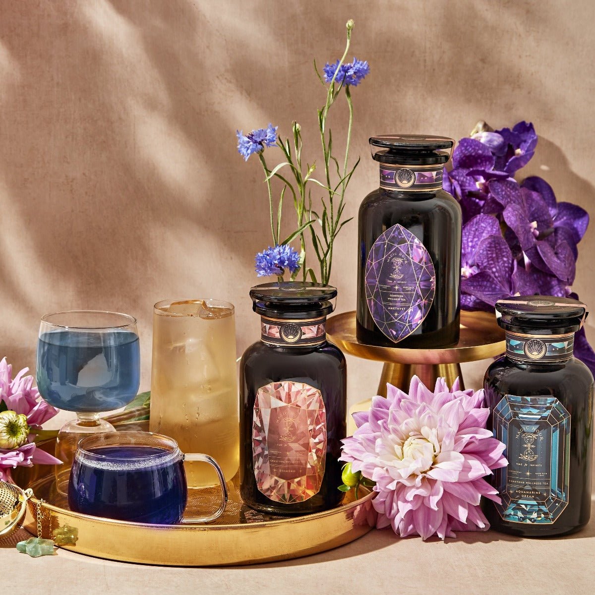 12-Month Gemstone Wellness Tea Subscription-Monthly Tea Shipment w/ Violet Glass Traveler Jar (10-15 Cups)-Magic Hour