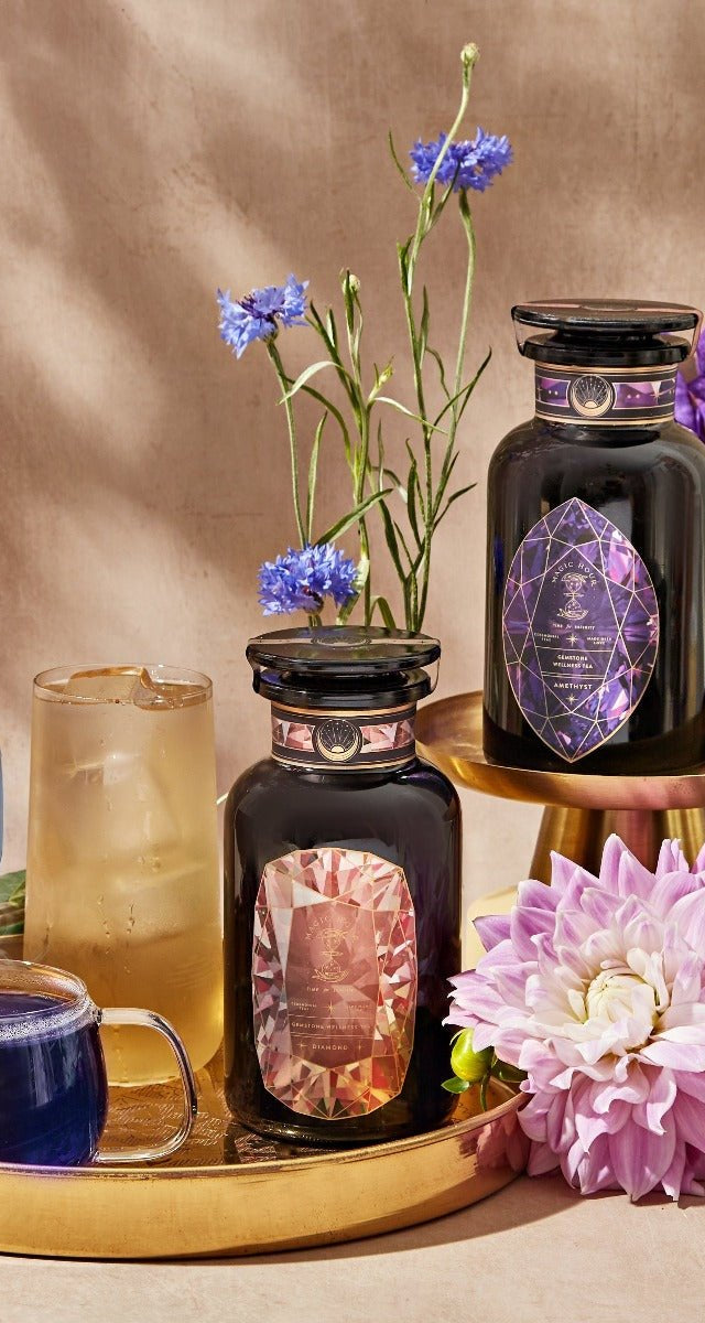 12-Month Gemstone Wellness Tea Subscription-Monthly Tea Shipment w/ Violet Glass Traveler Jar (10-15 Cups)-Magic Hour