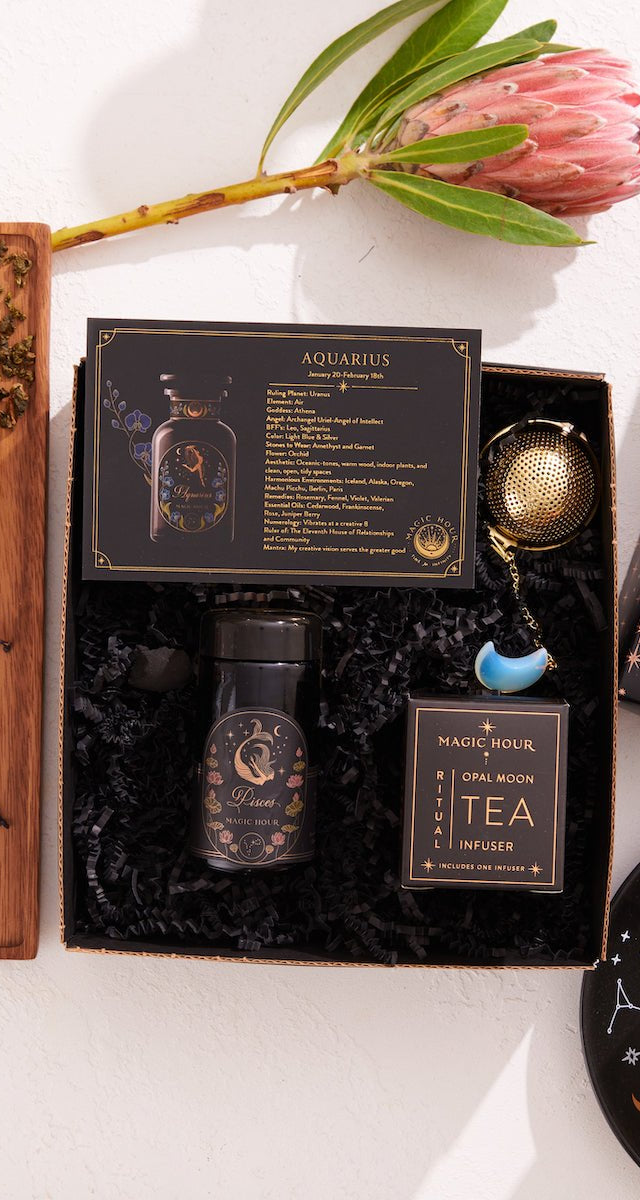 Astrology-Minded Mini Gift Set with Opal Moon Strainer-Pisces: Luxe Sampler with Opal Moon Tea Strainer-Magic Hour