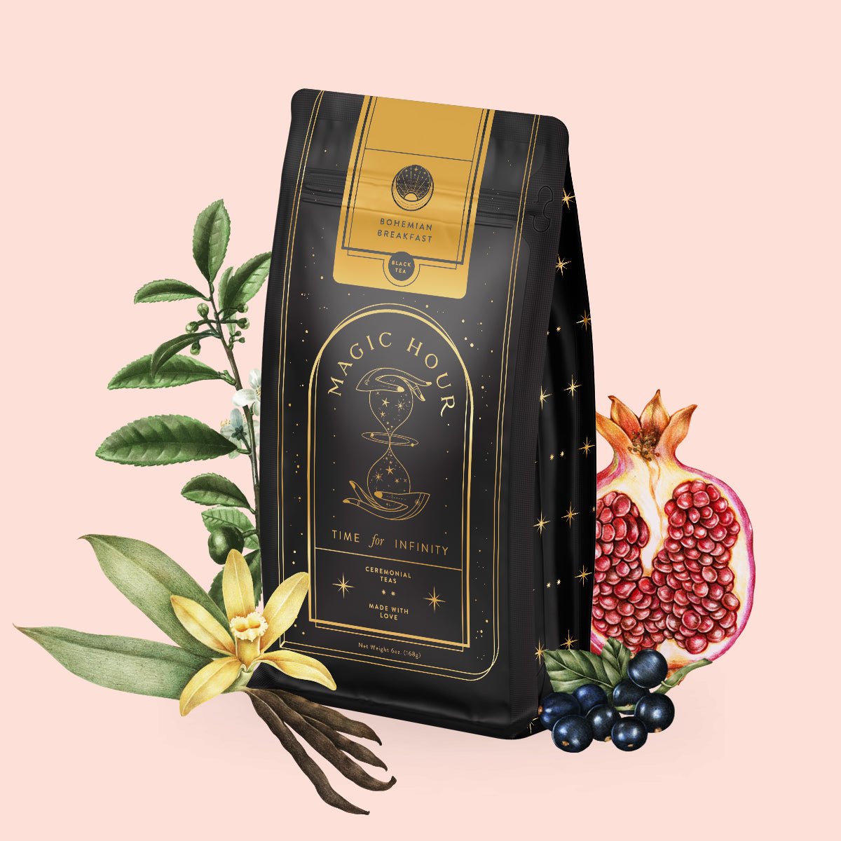 Bohemian Breakfast Black Tea- Probiotic Rich Vanilla Puerh Tea for Digestion &amp; Energy-Luxe Pouch (60-75 Cups-Refill your Jar!)-Magic Hour