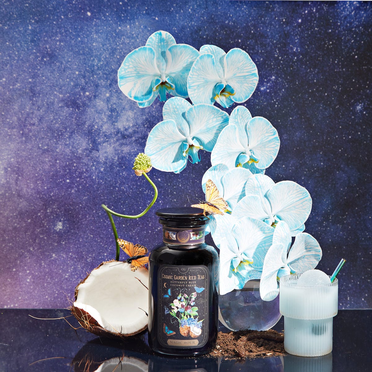 Butterfly Blue Coconut Cream Iced White Tea-Violet Glass Apothecary Jar (Includes with 12 Cold-Steep Sachets)-Magic Hour