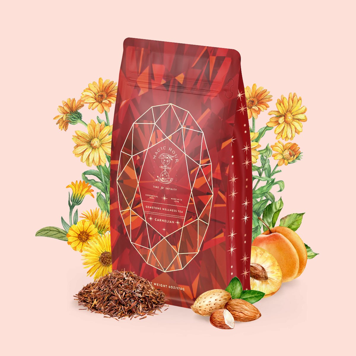 Carnelian : Caffeine-Free Apricot Amaretto Tea-Luxe Pouch (Refill your Jar!) with 6oz Loose Leaf Tea (60-75 Cups)-Magic Hour