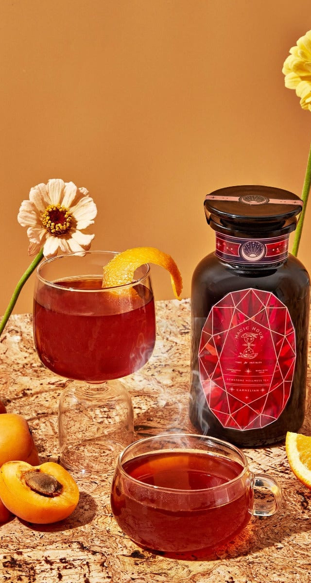 Carnelian : Caffeine-Free Apricot Amaretto Tea-Violet Glass Apothecary Jar with 6oz Loose Leaf Tea (60-75 Cups)-Magic Hour