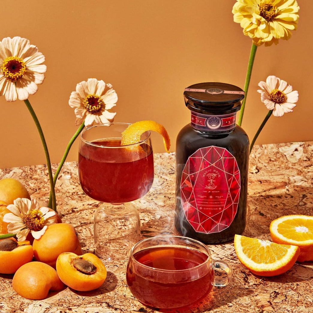 Carnelian : Caffeine-Free Apricot Amaretto Tea-Violet Glass Apothecary Jar with 6oz Loose Leaf Tea (60-75 Cups)-Magic Hour