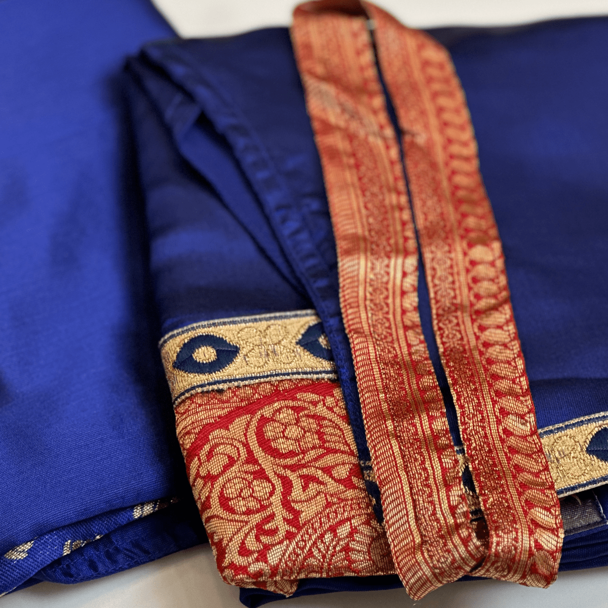 Cool & Casual Handmade Sari Aprons-Dark Teal with Gold Trim #6-Magic Hour