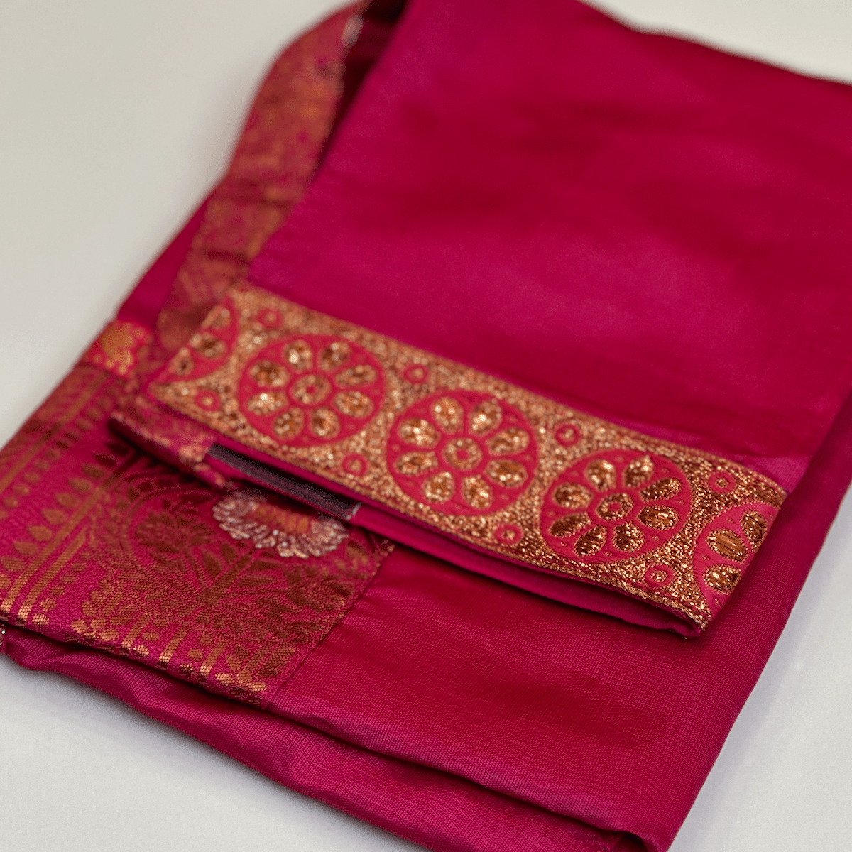 Cool & Casual Handmade Sari Aprons-Fuchsia with Copper Ribbon #14-Magic Hour