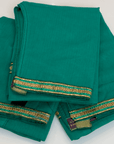 Cool & Casual Handmade Sari Aprons-Teal Floral with Gold Trim 