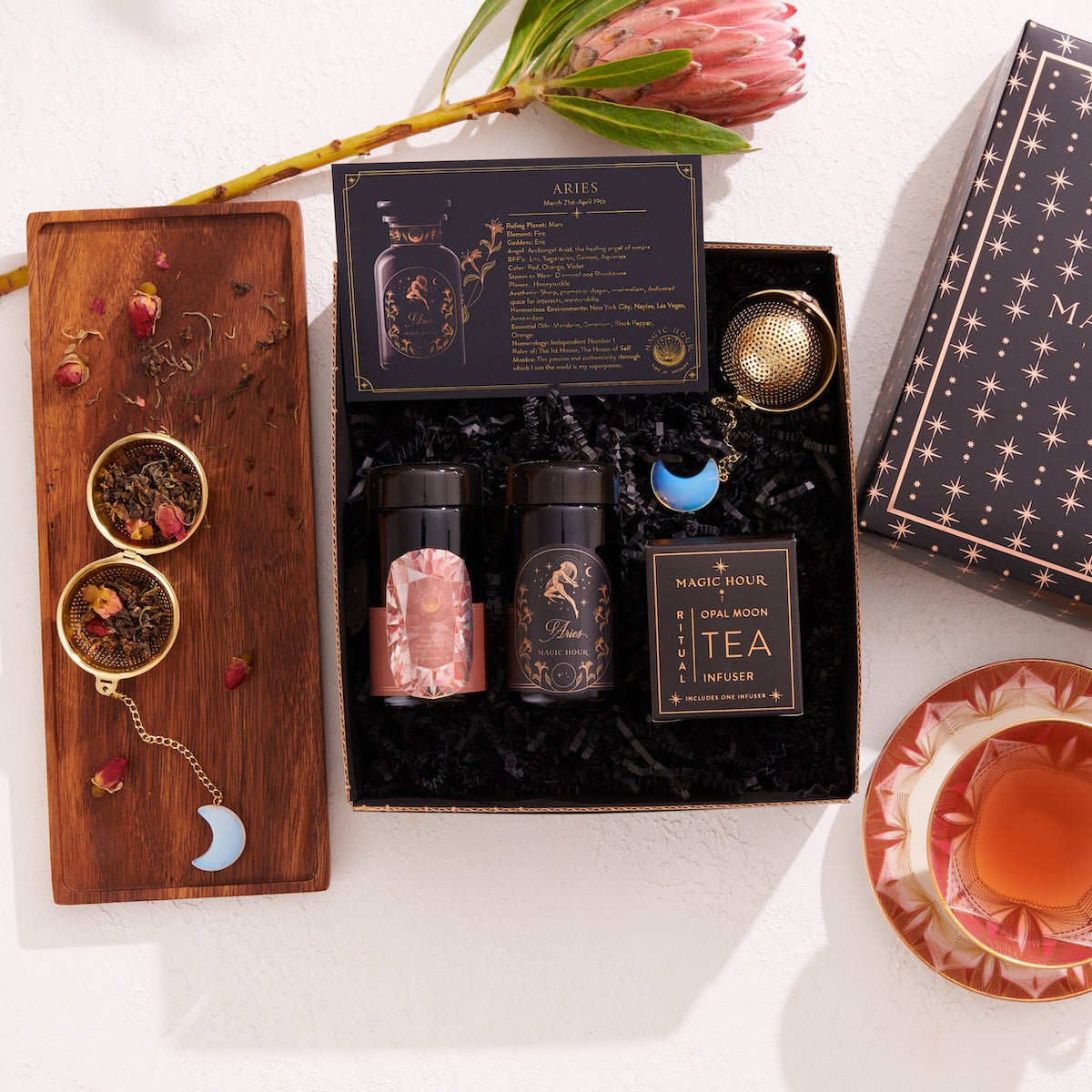 Cosmic Gemstone Mini Gift Set: Astrology Tea &amp; Gemstone Wellness Tea Curated by Birth Month-April: Aries Sampler Pouch with Diamond Traveler Jar-Magic Hour