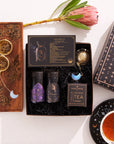Cosmic Gemstone Mini Gift Set: Astrology Tea & Gemstone Wellness Tea Curated by Birth Month-February: Aquarius Sampler Pouch with Amethyst Traveler Jar-Magic Hour