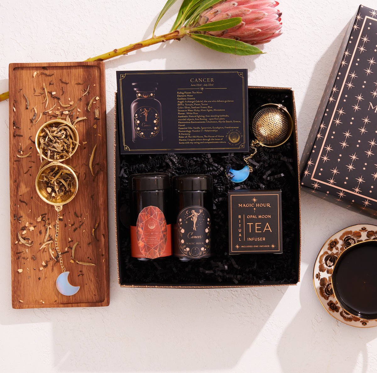 Cosmic Gemstone Mini Gift Set: Astrology Tea &amp; Gemstone Wellness Tea Curated by Birth Month-July: Cancer Sampler Pouch with Peridot Traveler Jar-Magic Hour