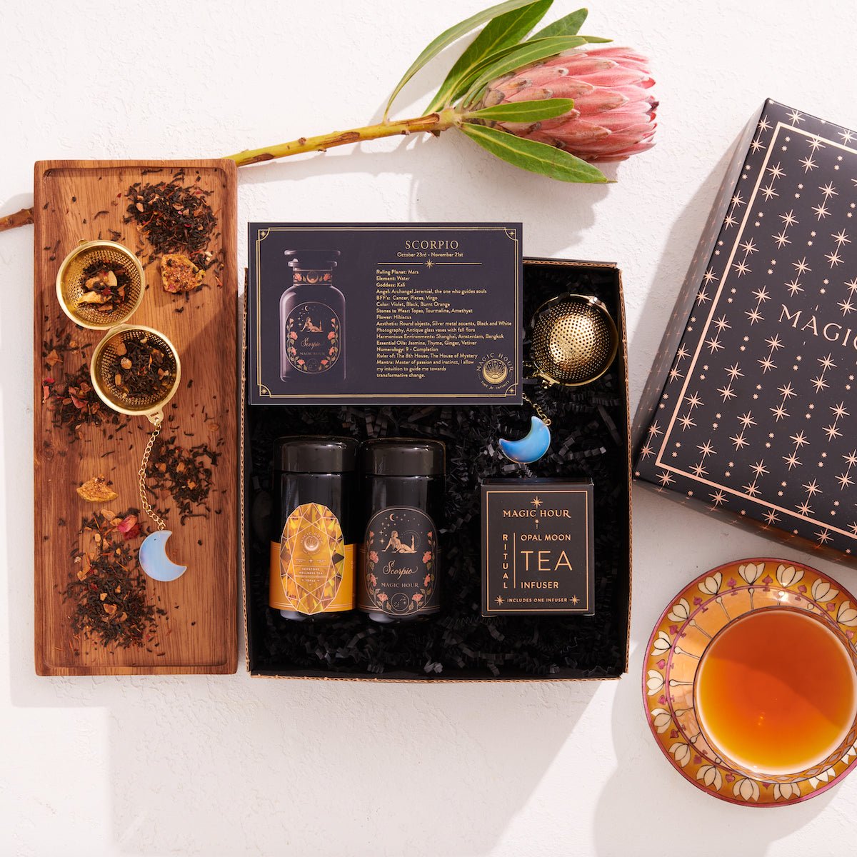 Cosmic Gemstone Mini Gift Set: Astrology Tea &amp; Gemstone Wellness Tea Curated by Birth Month-November: Scorpio Sampler Pouch with Topaz Traveler Jar-Magic Hour