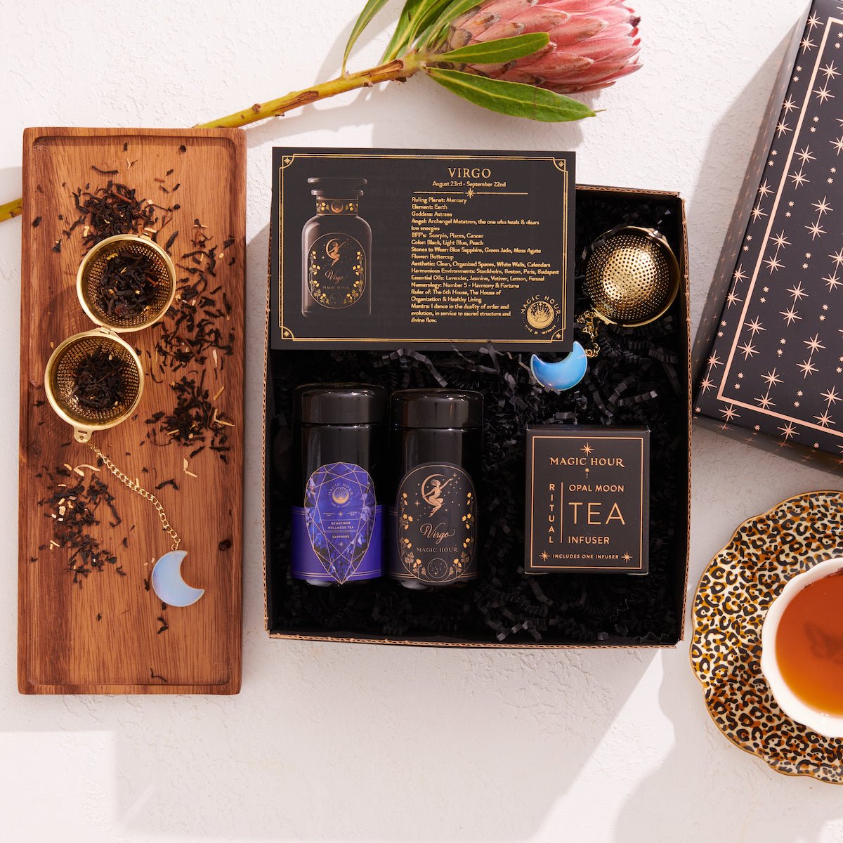 Cosmic Gemstone Mini Gift Set: Astrology Tea &amp; Gemstone Wellness Tea Curated by Birth Month-September: Virgo Sampler Pouch with Sapphire Traveler Jar-Magic Hour
