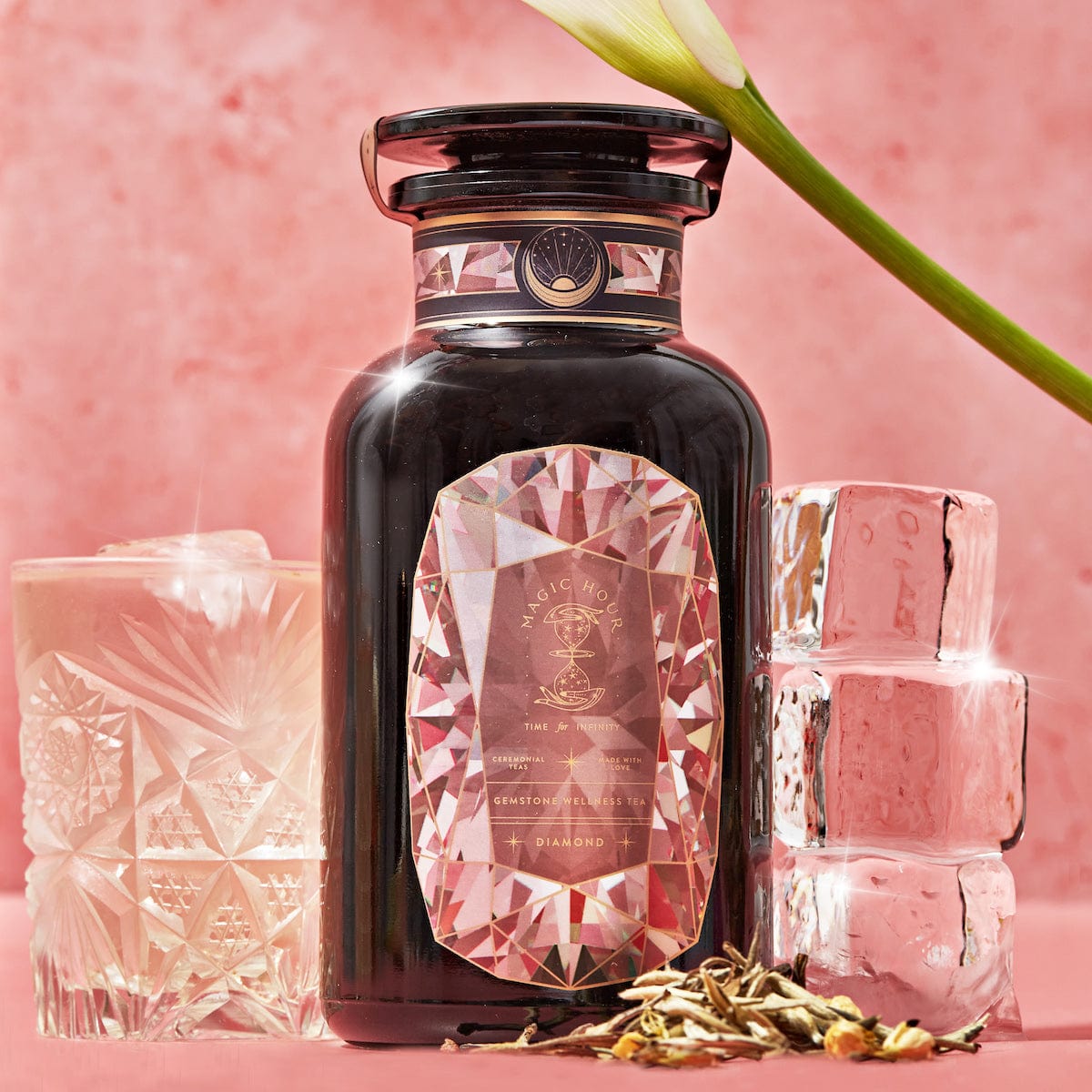 Diamond - Champagne &amp; Strawberry Jasmine White Tea for Beautiful Skin-Violet Glass Apothecary Jar (60-75 Cups)-Magic Hour