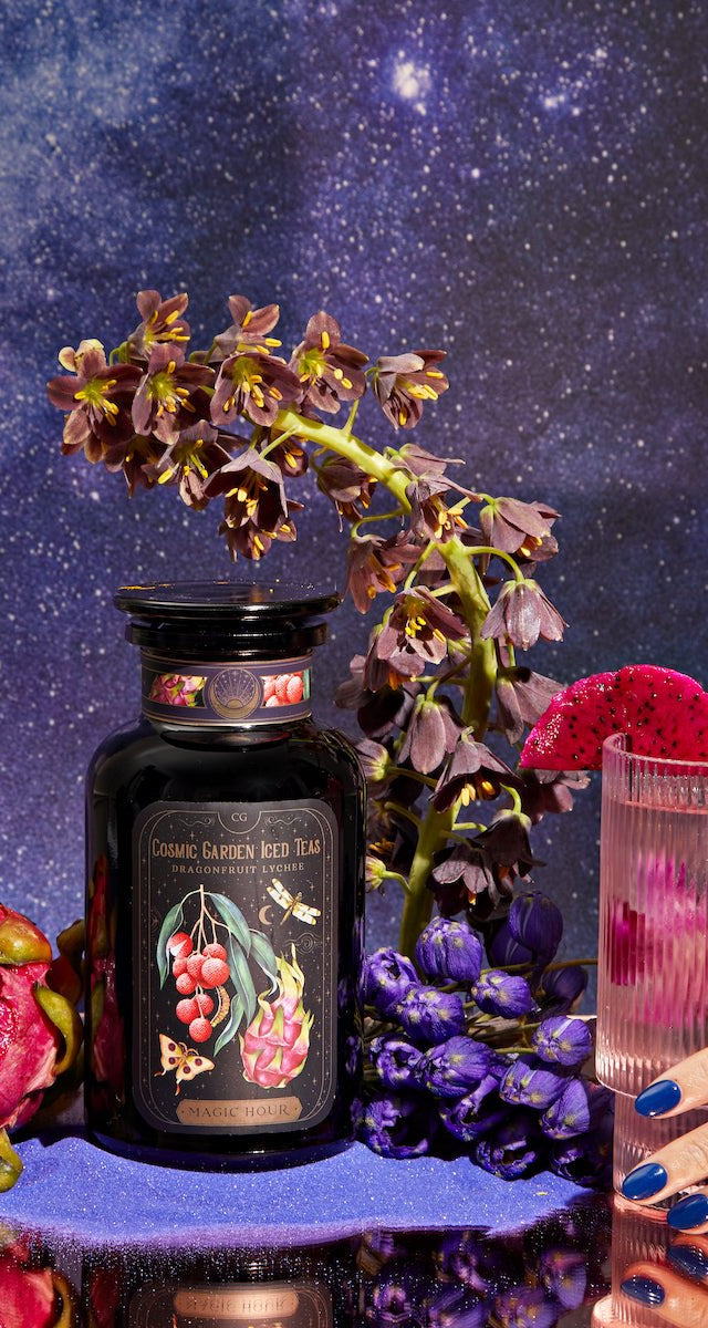 Dragonfruit Lychee Green Iced Tea-Violet Glass Apothecary Jar (Includes with 12 Cold-Steep Sachets)-Magic Hour