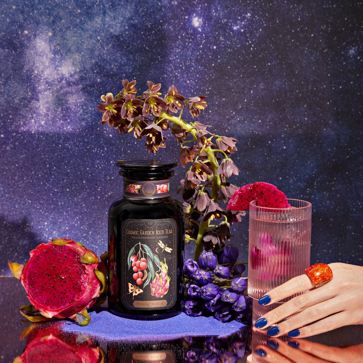 Dragonfruit Lychee Green Iced Tea-Violet Glass Apothecary Jar (Includes with 12 Cold-Steep Sachets)-Magic Hour