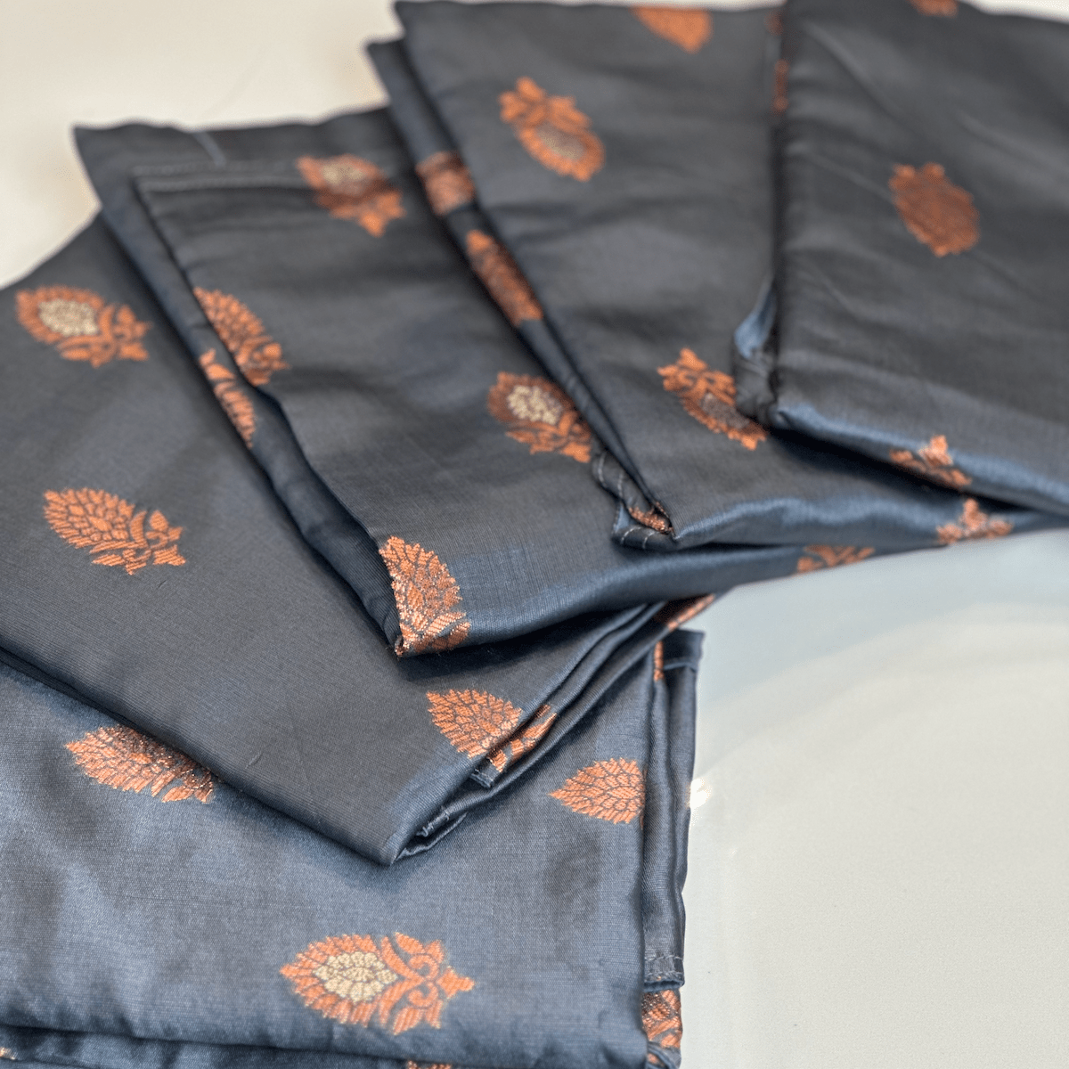 Elevate Everyday Handmade Sari Apron-Copper Woven Navy Blue 