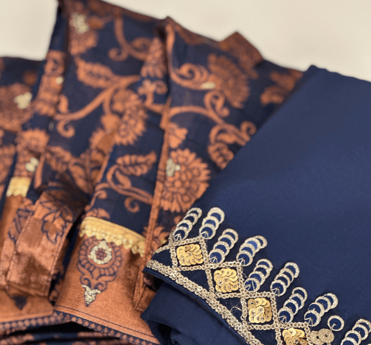 Elevate Everyday Handmade Sari Apron-Copper Woven Navy Blue #24-Magic Hour