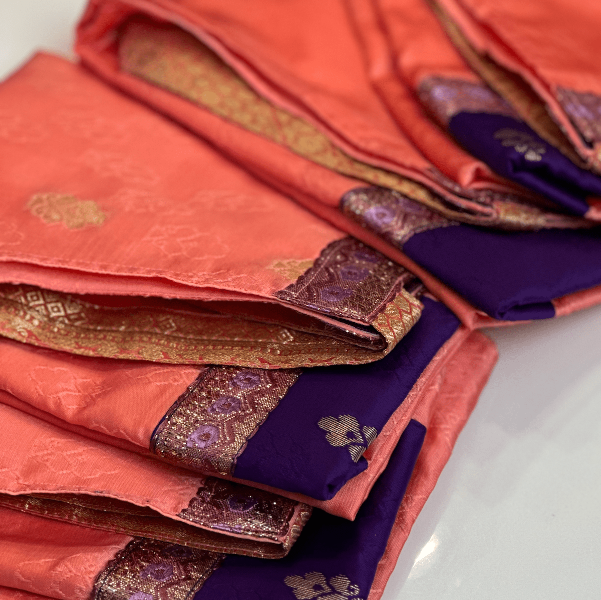 Elevate Everyday Handmade Sari Apron-Copper Woven Royal Purple 
