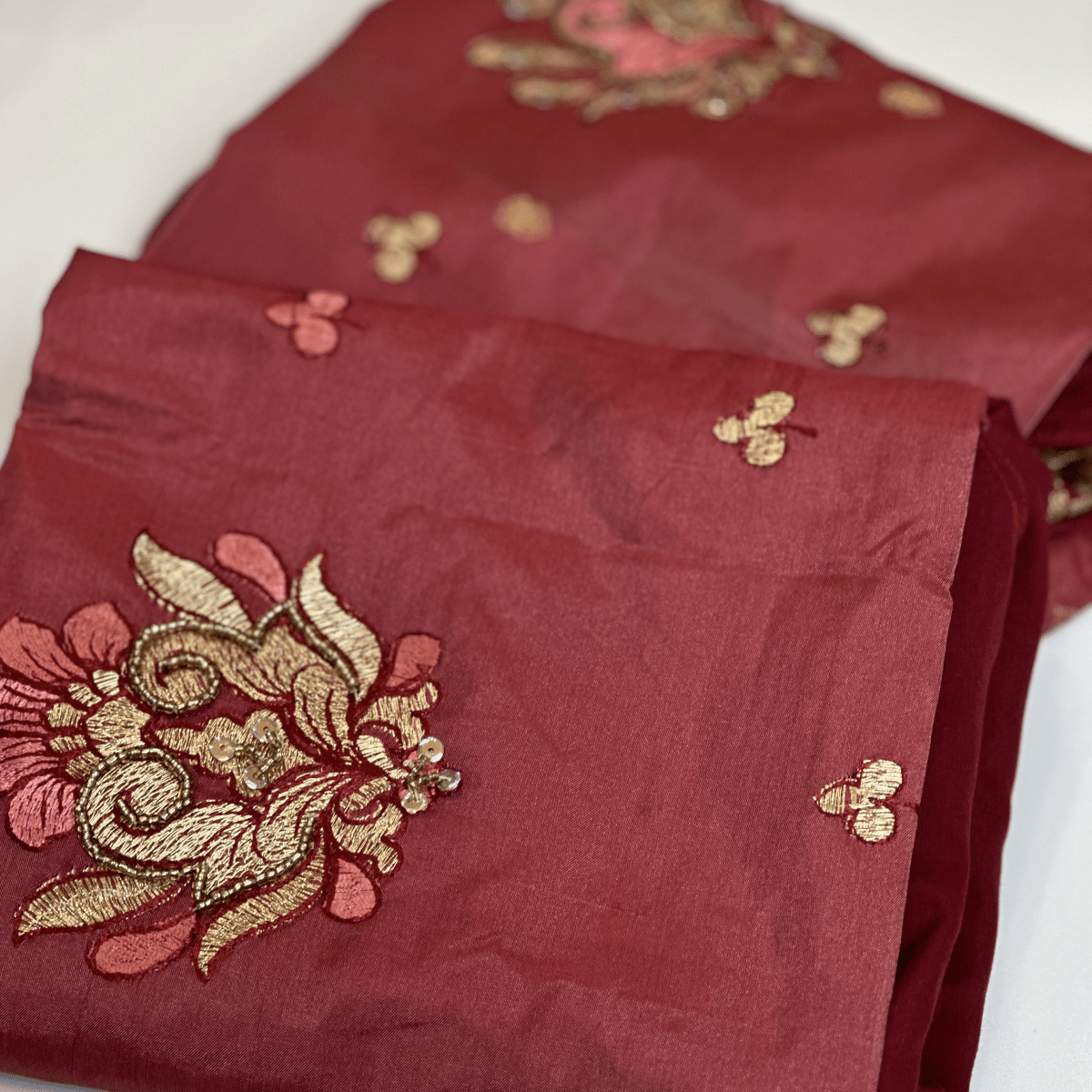 Fancy & Adorned Handmade Sari Aprons-Mauve with Ornate Hand Embroidered Design #43-Magic Hour