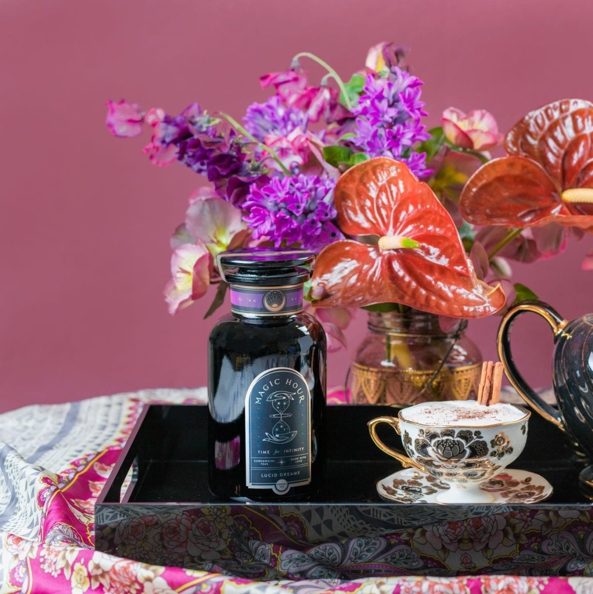 Lucid Dreams: Tulsi-Turmeric Herbal Tea for Sleep &amp; Calm-6 oz Violet Glass Apothecary Jar (75+ Cups)-Magic Hour